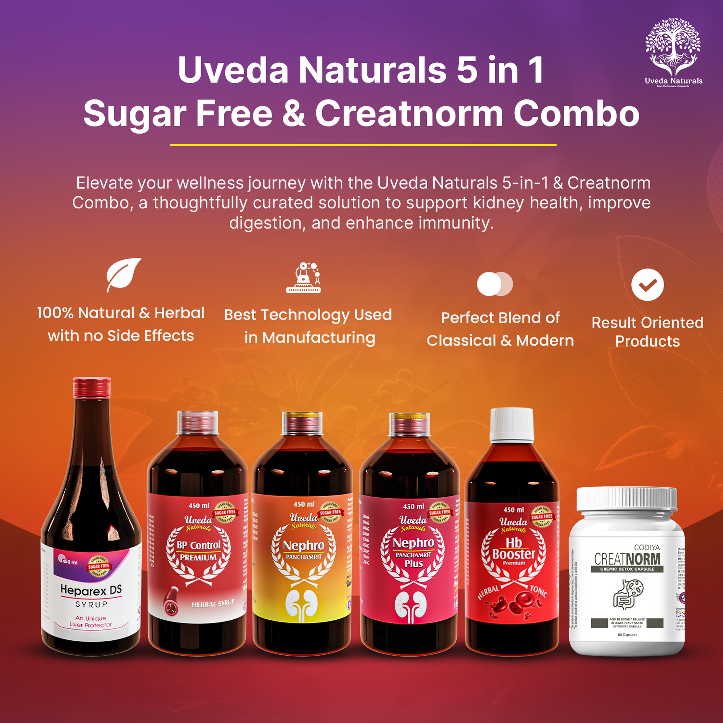 Uveda Naturals 5 in 1 Sugar Free & Creatnorm Combo