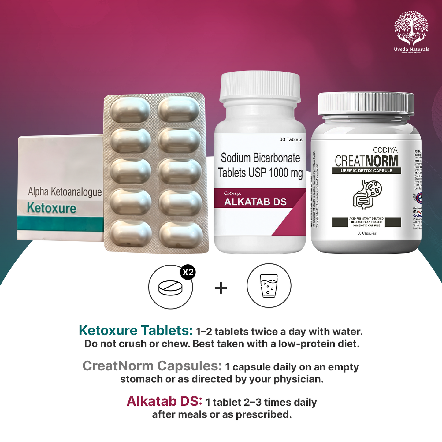 Codiya Alkatab DS, Ketoxure Tablets and Creatnorm Combo