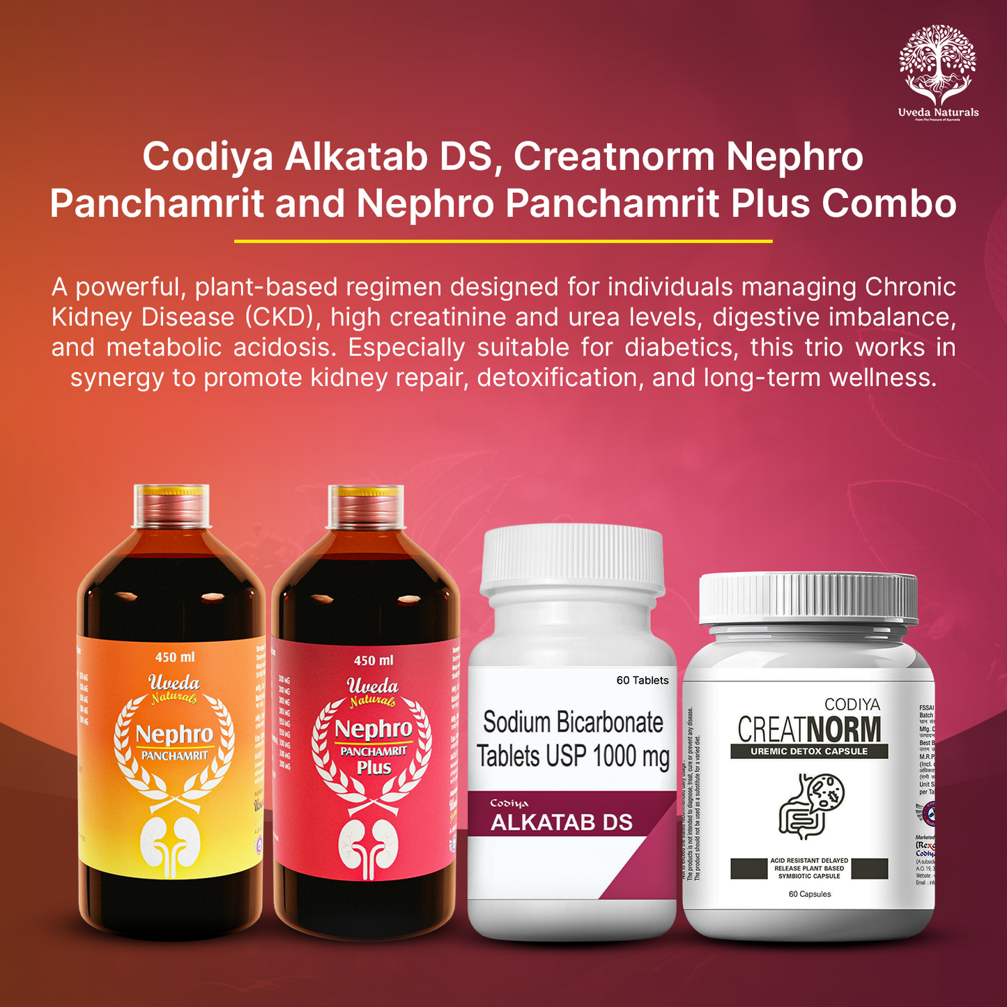 Codiya Alkatab DS, Creatnorm Nephro Panchamrit and Nephro Panchamrit Plus Combo