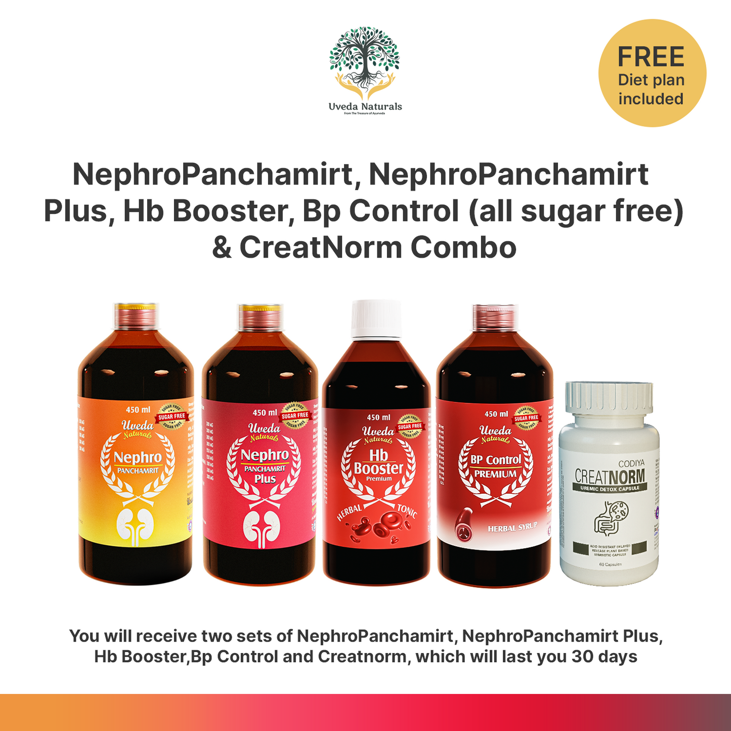 NephroPanchamirt, NephroPanchamirt Plus, Hb Booster, Bp Control (all sugar free) & CreatNorm Combo
