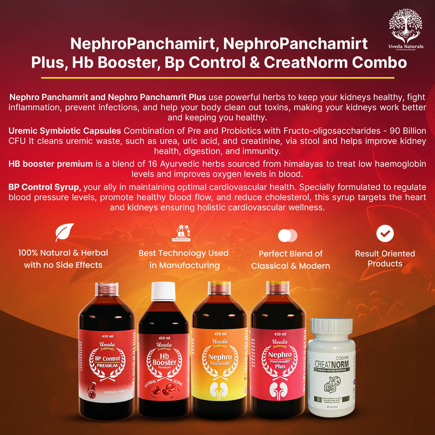 NephroPanchamirt, NephroPanchamirt Plus, Hb Booster, Bp Control & CreatNorm Combo