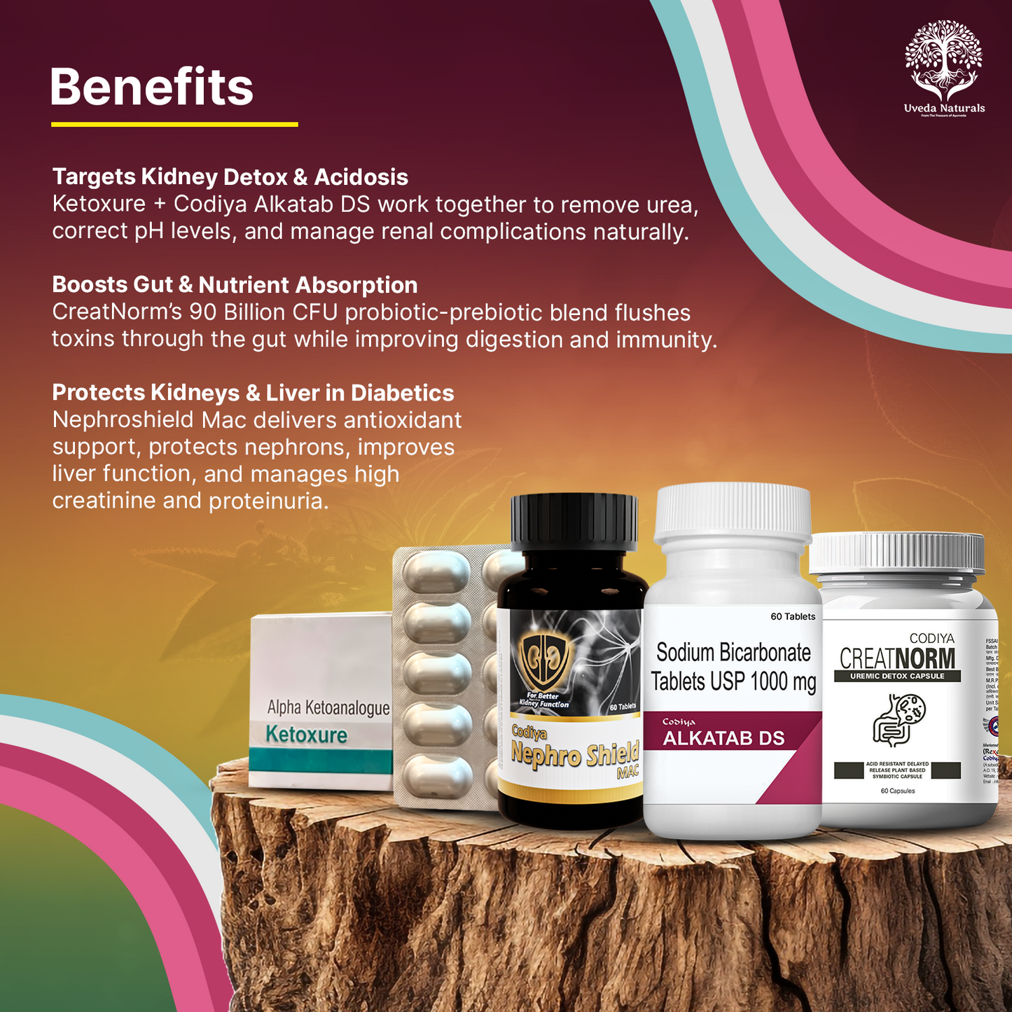 Codiya Alkatab DS, Creatnorm Capsules , Ketoxure Tablets and Nephroshield Mac Combo