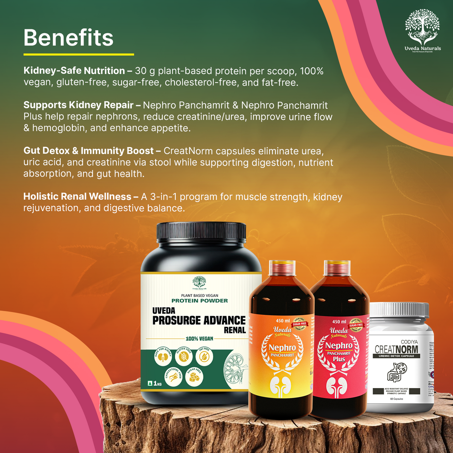 Uveda ProSurge Advance Renal Protein Powder with CreatNorm, Nephro Panchamrit & Nephro Panchamrit Plus Sugar Free
